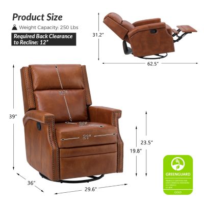 Echidna Transitional Genuine Leather Swivel Rocker Recliner