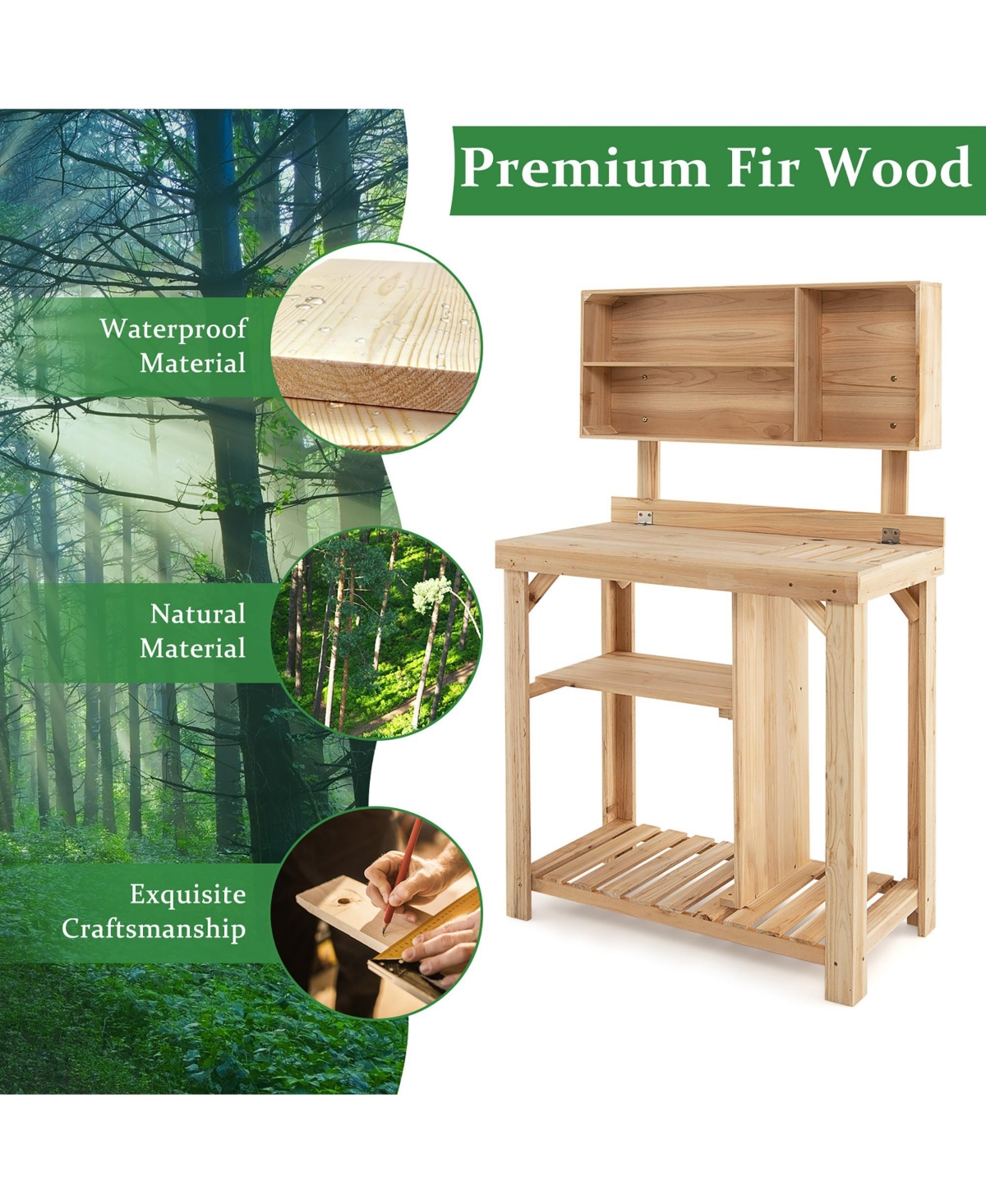Garden Wooden Potting Table Workstation with Storage Shelf