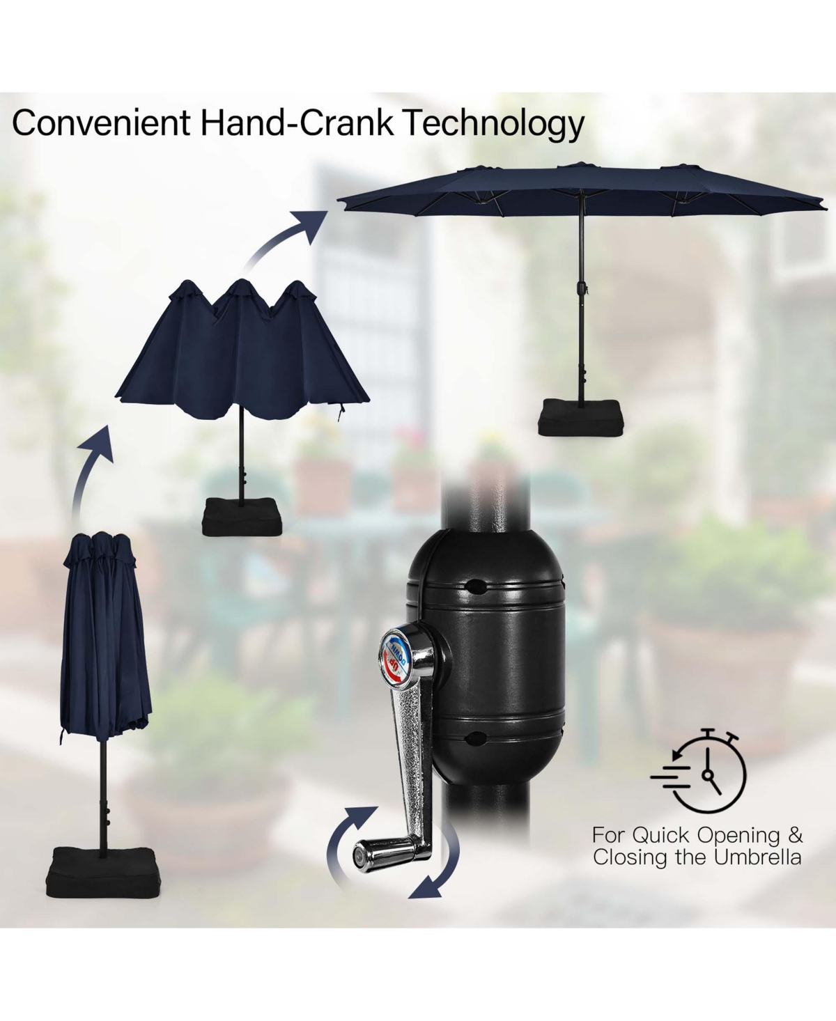 Costway 15FT Double-Sided Twin Patio Umbrella Sun Shade Outdoor Crank Market Base