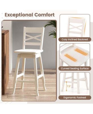 2 PCS 24" Counter Height Stool Rubber Wood Swivel Bar Stool with Inclined Backrest