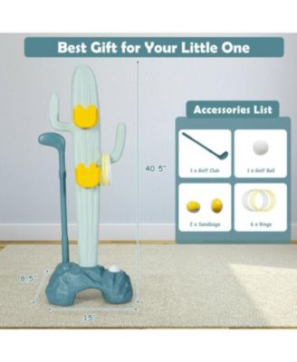 Toddler 3-in-1 Cactus Toy Stand Sports Activity Center with Golf and Ring-Toss