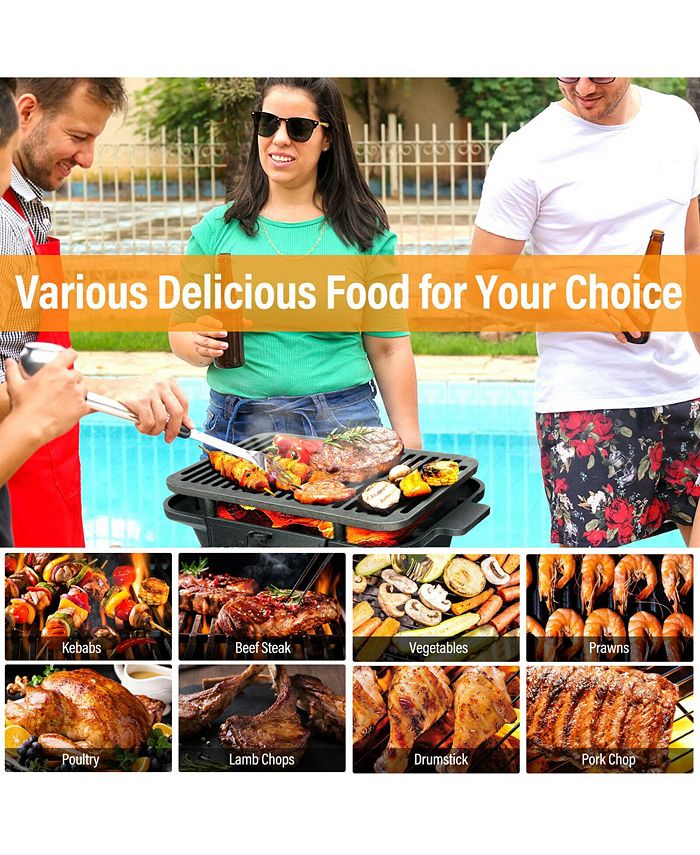 Gymax Heavy Duty Cast Iron Charcoal Grill Tabletop BBQ Grill Stove for