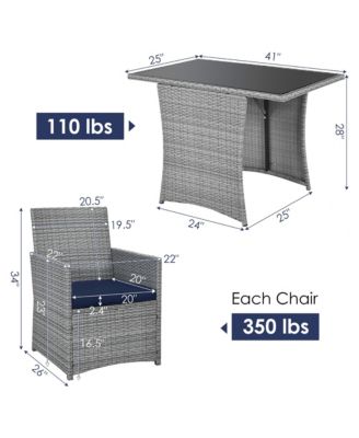 3PCS Patio Rattan Furniture Set Cushioned Sofa Armrest Garden