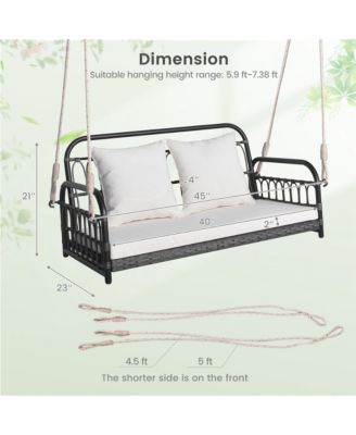 Patio Swing Chair 2-Person Hanging Seat Outdoor Wicker Loveseat Cushioned Porch