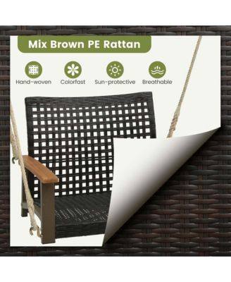 Outdoor Single Swing Chair Bench 1-Person Rattan Porch Swing with Cushion