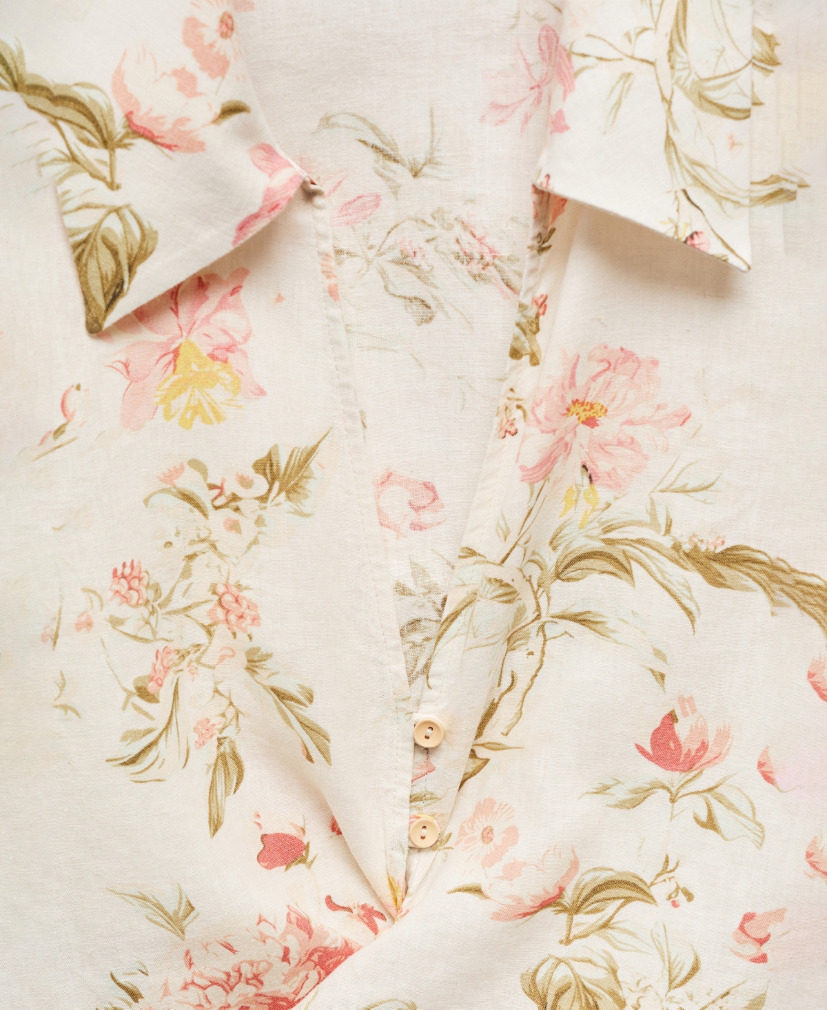 Mango Women's Floral Linen-blend Blouse In Vanilla