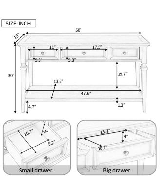 Retro Console Table with Drawers and Shelf