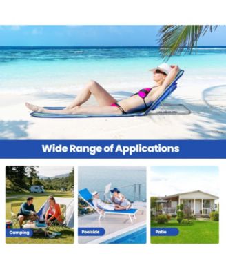 3 Pieces Beach Lounge Chair Mat Set 2 Adjustable Lounge Chairs with Table Stripe