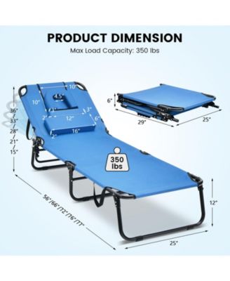 Beach Chaise Lounge Chair with Face Hole and Removable Pillow