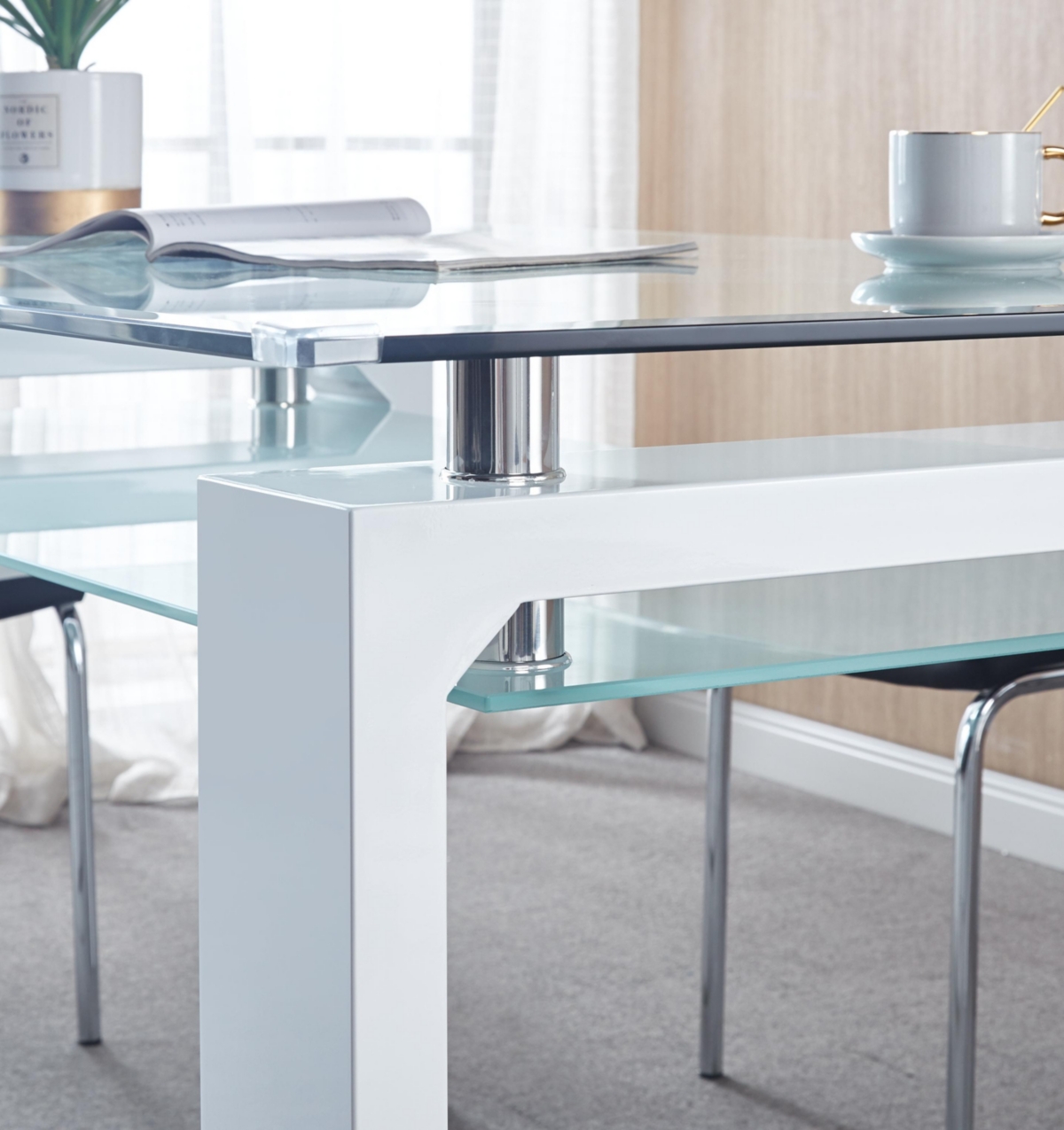 Streamdale Furniture Double-Layer Tempered Glass Rectangular Dining Table