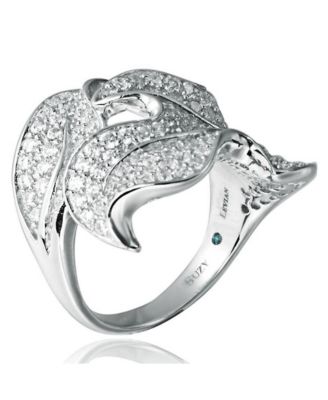 Suzy Levian Sterling Silver Cubic Zirconia Pave Leaf Ring