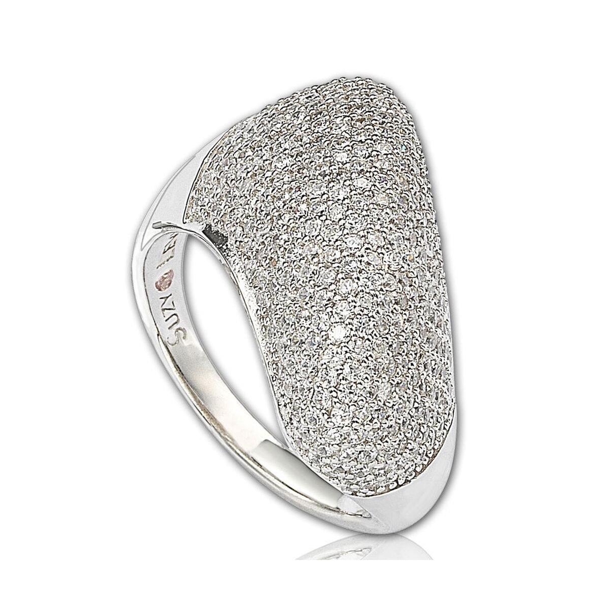 Suzy Levian New York Suzy Levian Sterling Silver Cubic Zirconia Pave Diagonal Puff Ring