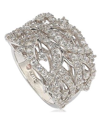 Suzy Levian Sterling Silver Cubic Zirconia Pave Leaf Vine Ring