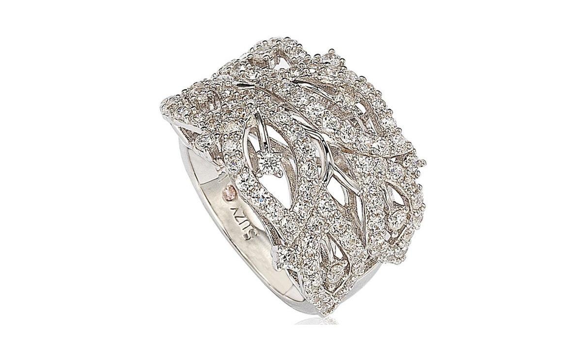 Suzy Levian New York Suzy Levian Sterling Silver Cubic Zirconia Pave Pave Leaf Ring