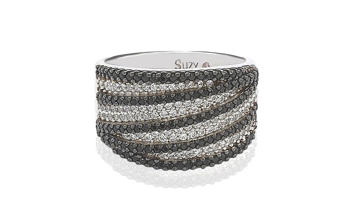 Suzy Levian New York Suzy Levian Sterling Silver Cubic Zirconia Pave White &Wrap Ring - Black