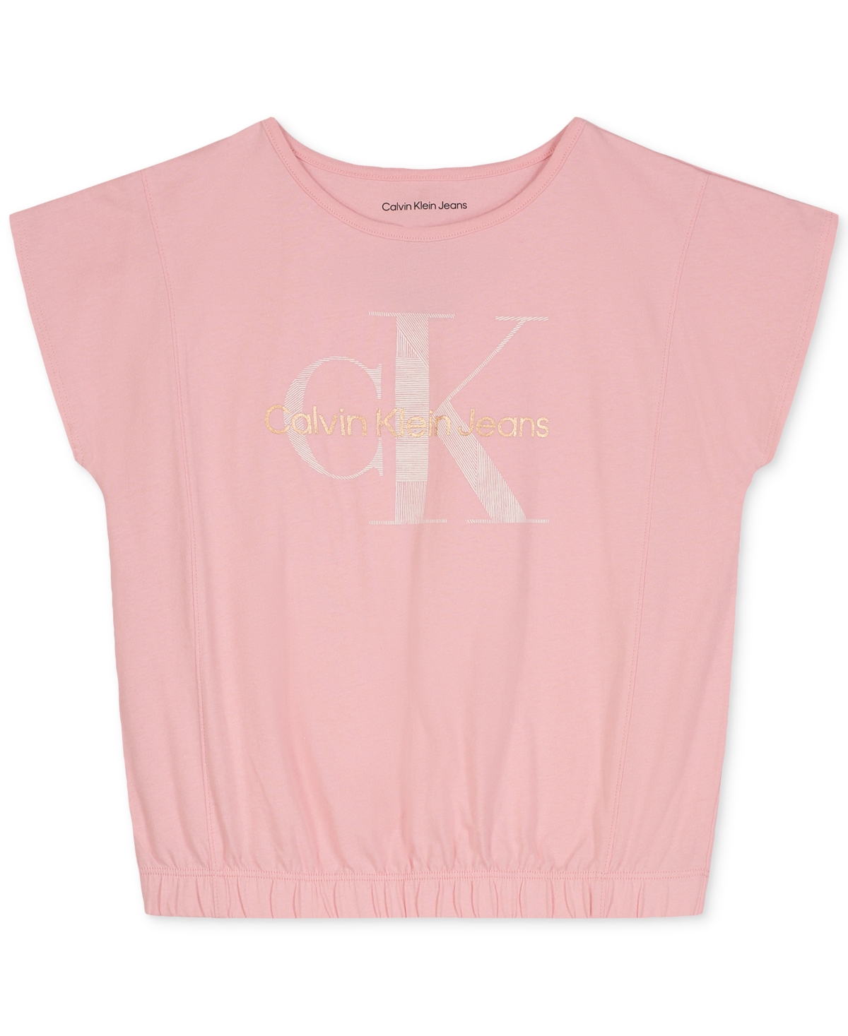 Calvin Klein Big Girls Overlap Striped Monogram Top