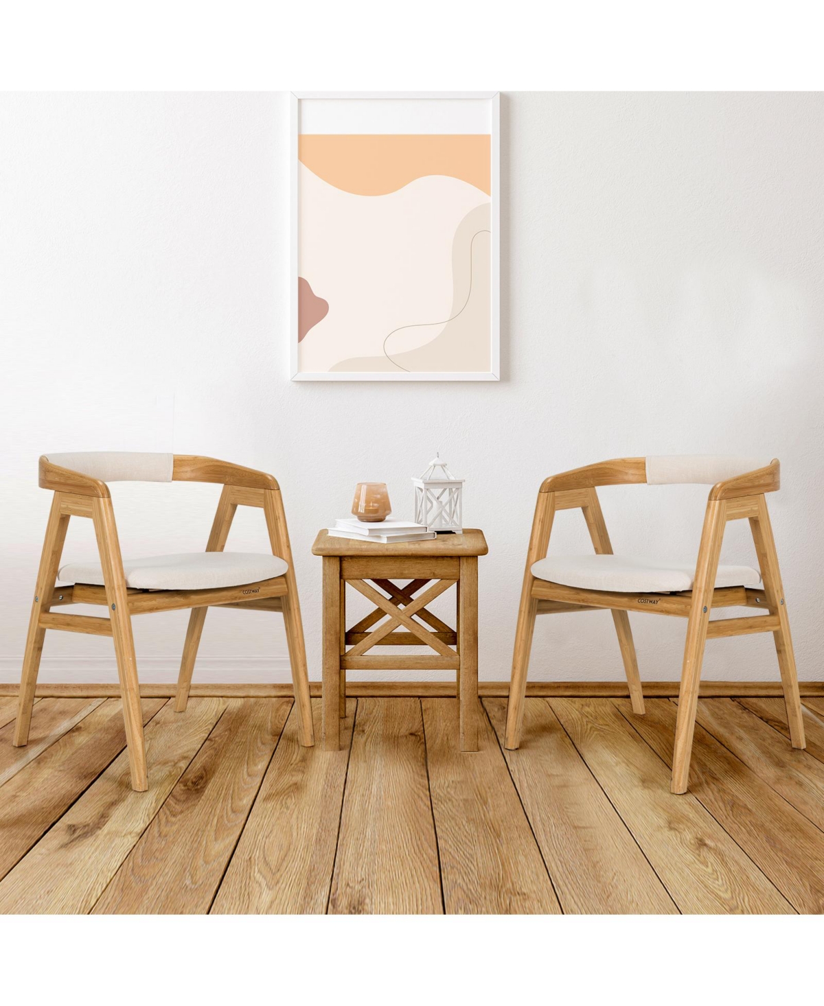 Sugift Leisure Bamboo Dining Chair with Curved Back and Anti-slip Foot Pads