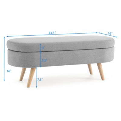 Ottoman Oval Storage Bench, Rubberwood Legs