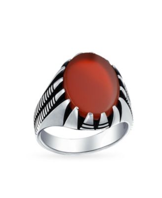 Biker Jewelry Animal Claw Set Large Oval Cabochon Signet Statement Western Ring Oxidized Silver