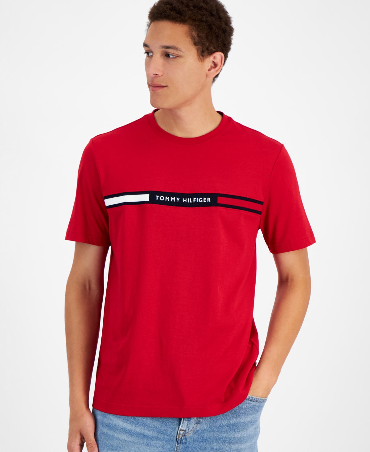 Tommy Hilfiger Tommy Ribbed Inset Logo T In Primary Red