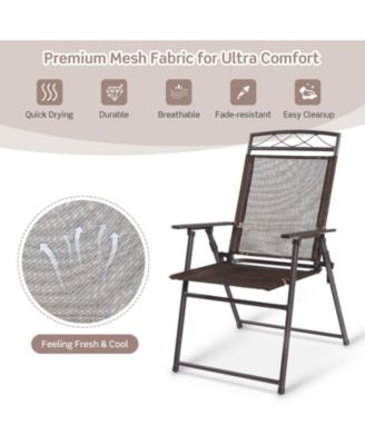 Set of 4 Patio Folding Sling Chairs Steel Camping Deck