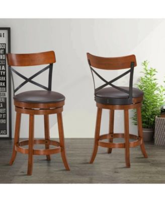 Set of 2 Bar Stools 360-Degree Swivel Dining Bar Chairs with Rubber Wood Legs
