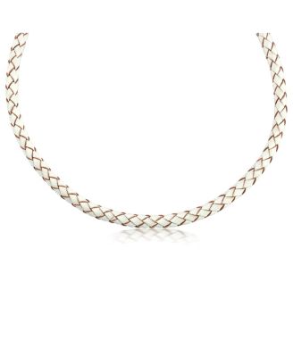 Braided Genuine Leather and Sterling Silver Necklace, 17-20 Inch Length
