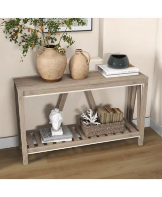 Farmhouse Console Table with Storage Shelf Anti-tipper for Entryway