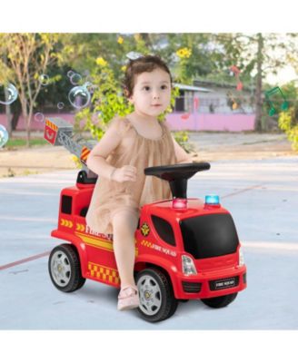 Kids Push Ride On Fire Truck with Ladder Bubble Maker and Headlights