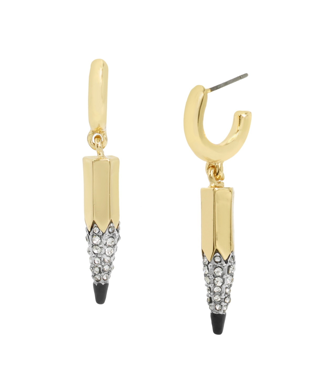 Betsey Johnson Faux Stone Pencil Charm Huggie Earrings In Gold