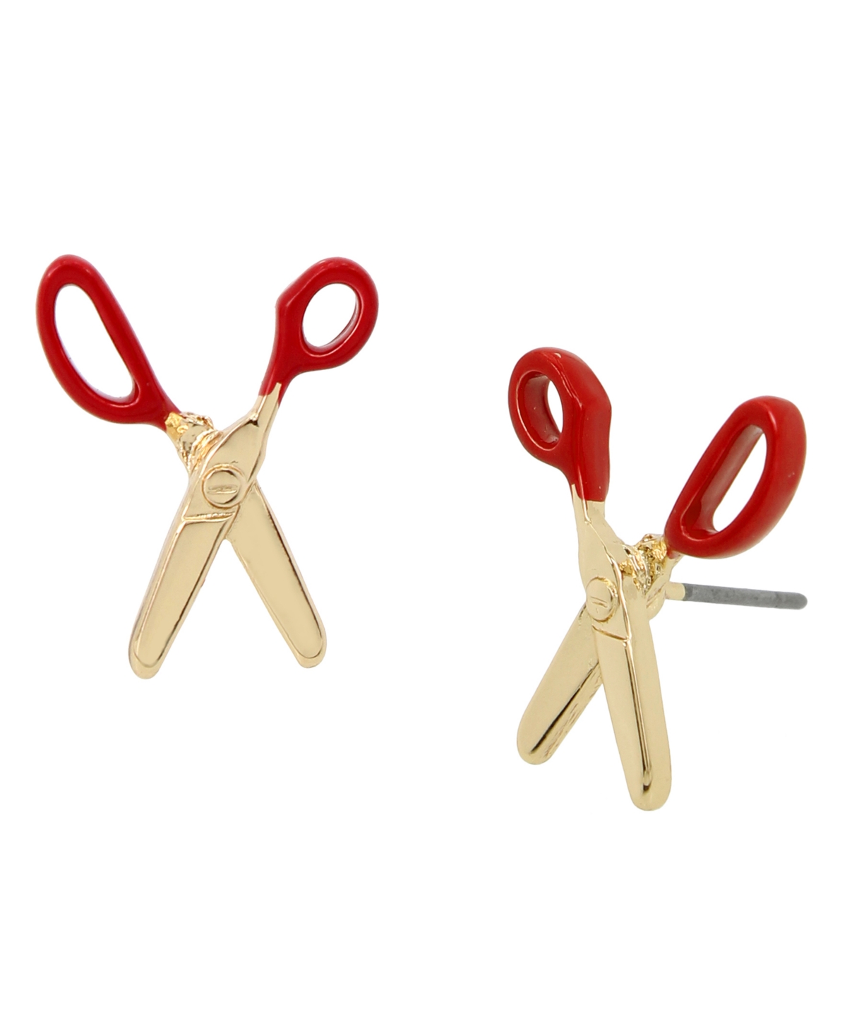 Betsey Johnson Red Scissor Stud Earrings In Gold