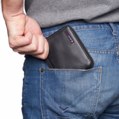 Unisex RFID Safe Zipper Wallet Genuine Leather Zip Around Bifold