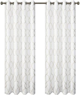 2 Pack Geo Trellis Double Layered Sheer Embroidered Grommet Curtains