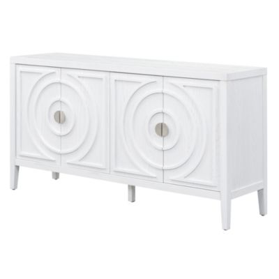 60" Rubber Wood, Acacia & MDF Retro Grooves, Metal Handles, Adjustable Shelves Sideboard Cabinet