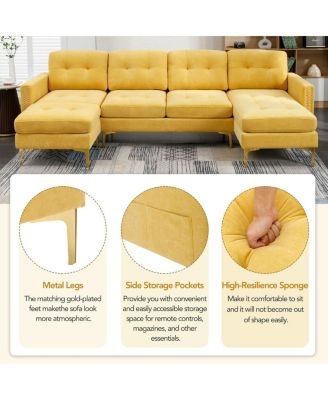  110" L-Shape Convertible Sectional Sofa with Ottoman