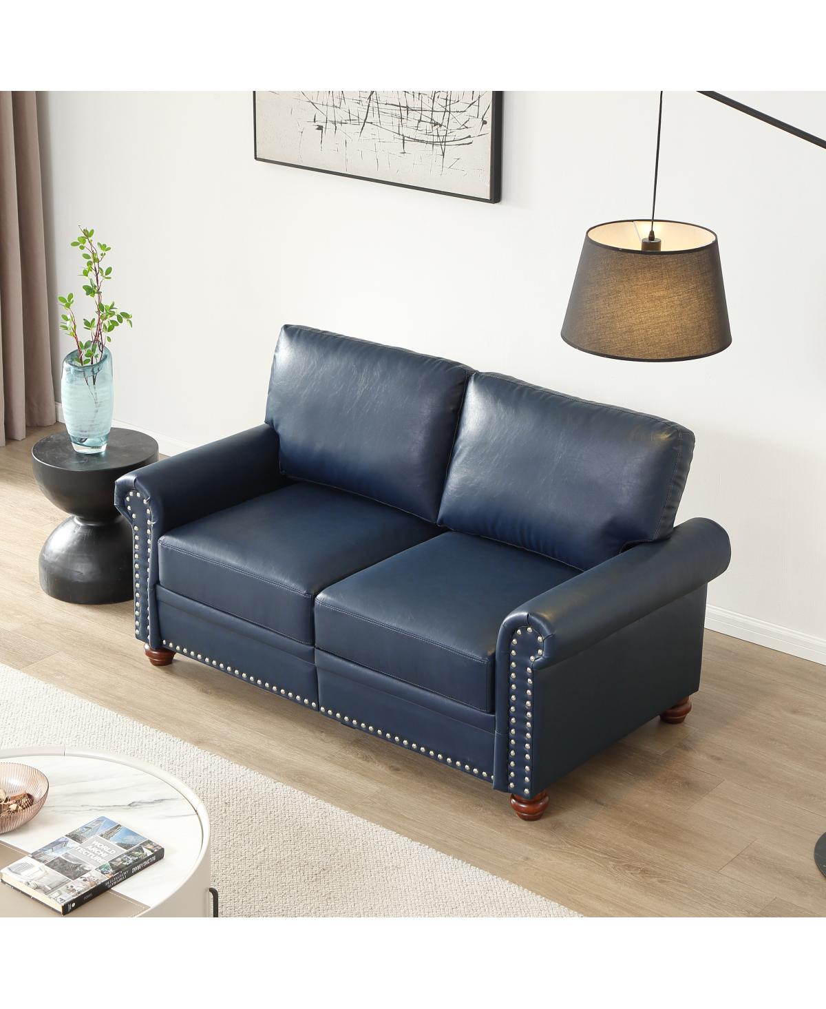 Streamdale Furniture Living Room Sofa With Storage Sofa 2+3 SectionalFaux Leather - Navy blue
