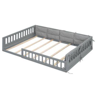 Streamdale Gray Upholstered Wood Platform Bed with Rails
