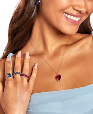 Lab Grown Ruby (2-5/8 ct. t.w.) & Lab Grown Diamond (3/4 ct. t.w.) Pear Halo Ring Baguette Band in 14k Rose Gold