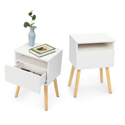Streamdale Modern White Bedside Table with Drawers and Shelves