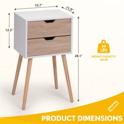  2-Drawer Nightstand with Solid Wood Legs