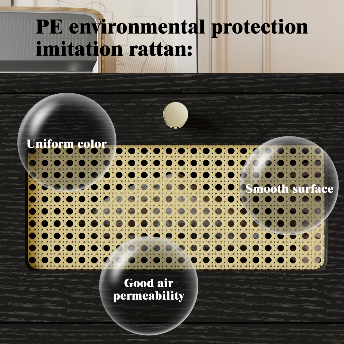 Streamdale Furniture Modern Rattan 4-Drawer Dresser with Metal Handles