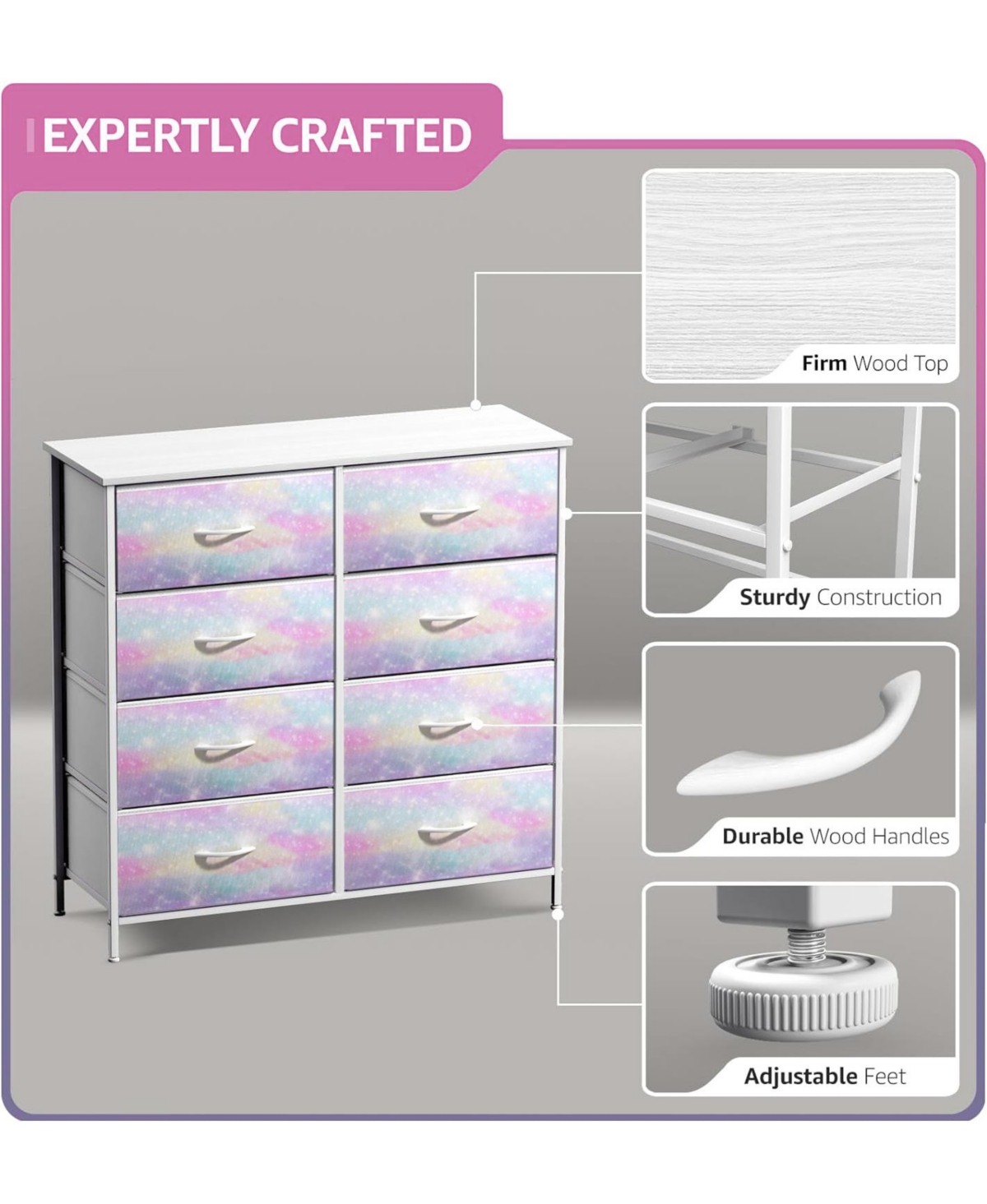 Sorbus 8 Drawers Dresser- Storage Unit with Steel Frame, Wood Top, Fabric Bins - for Bedroom, Closet, Office, and more