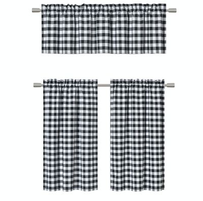 Country Farmhouse Plaid Checkered Gingham 3 Pc Kitchen Curtain Tier & Valance Set