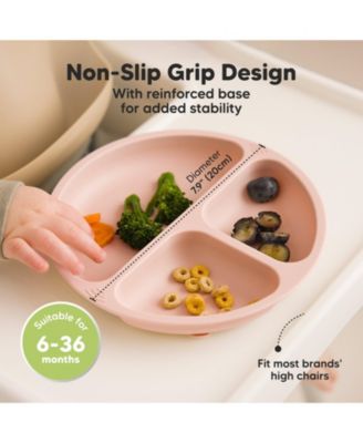 3-Pack Prep Suction Plates with Lids, 100% Silicone Baby Plates with Lid, BPA-Free Kids Divided Toddler Plates