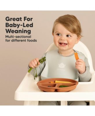 3-Pack Prep Suction Plates with Lids, 100% Silicone Baby Plates with Lid, BPA-Free Kids Divided Toddler Plates