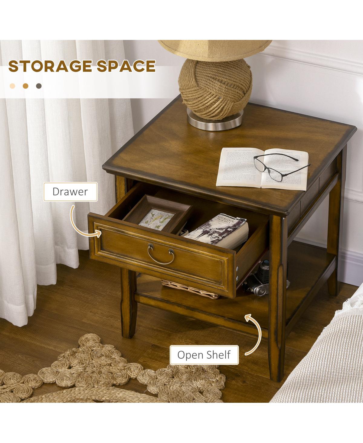 Streamdale Furniture Vintage Side Table with Storage and Drawer Shelf