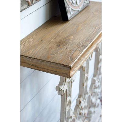 Vintage Console Table with White Wash and Wood Top