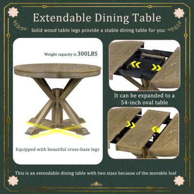 12" Leaf  with  Retro Extendable Dining Table