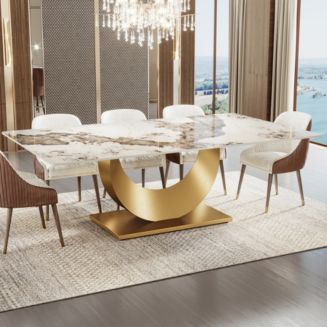 Tribesigns 78.7-Inch Sintered Stone Dining Table with Snowy White ...