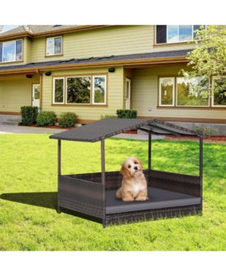 Outdoor Wicker Dog House with Weatherproof Roof